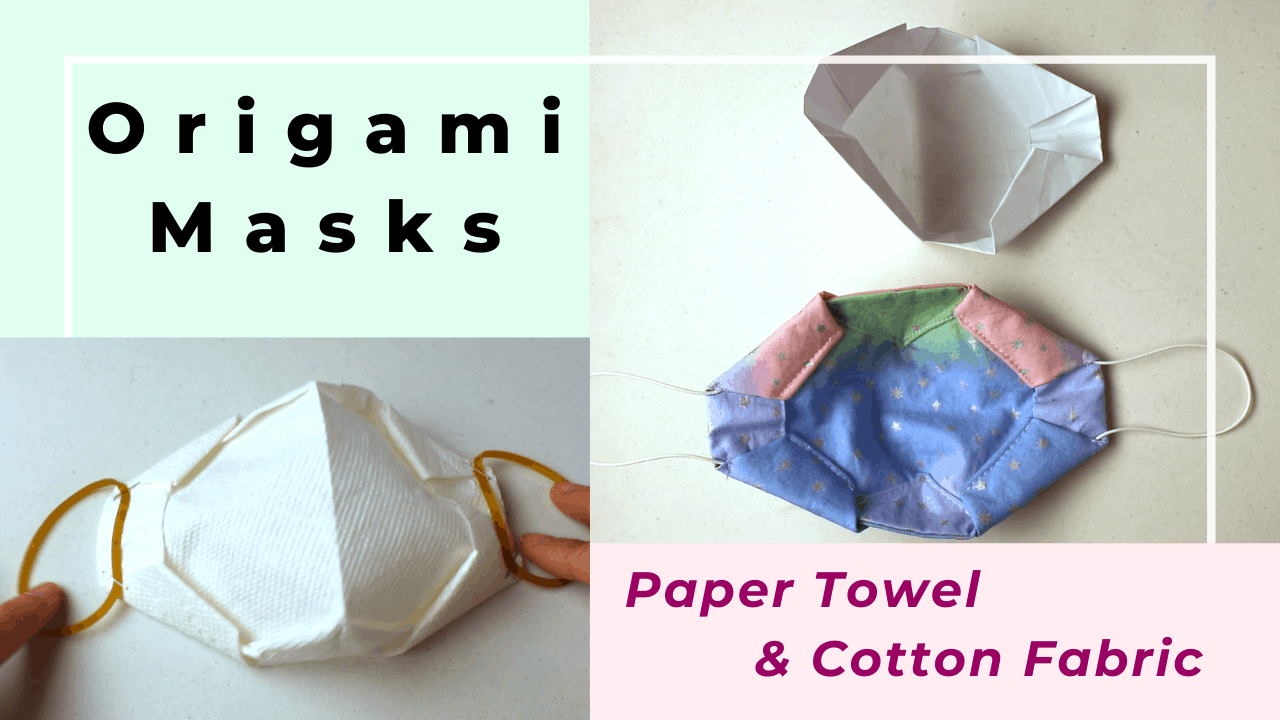 Origami mask DIY with a paper towel, napkin, or cotton fabric