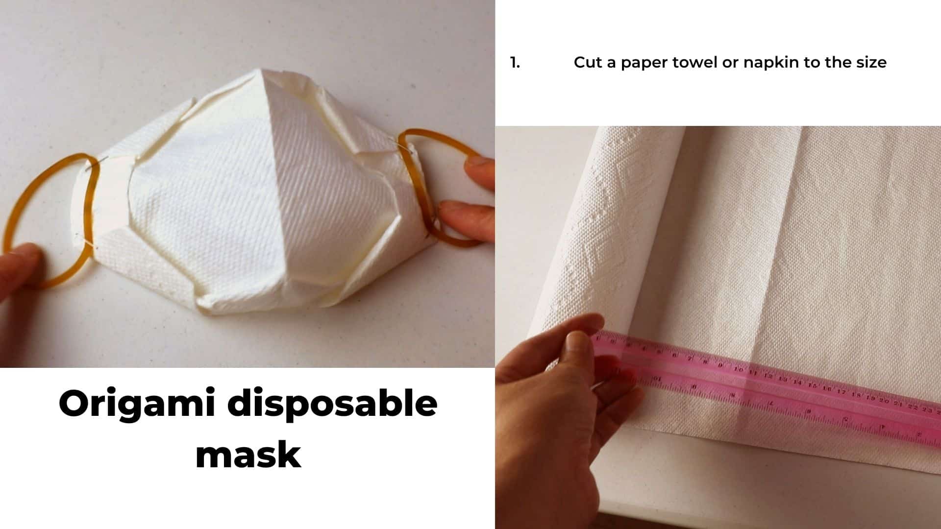 Origami mask DIY with a paper towel, napkin, or cotton fabric