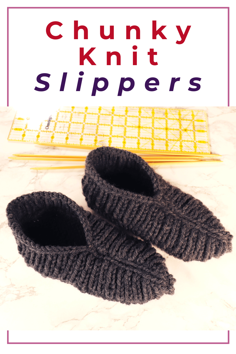 Chunky hand-knit slippers with pattern