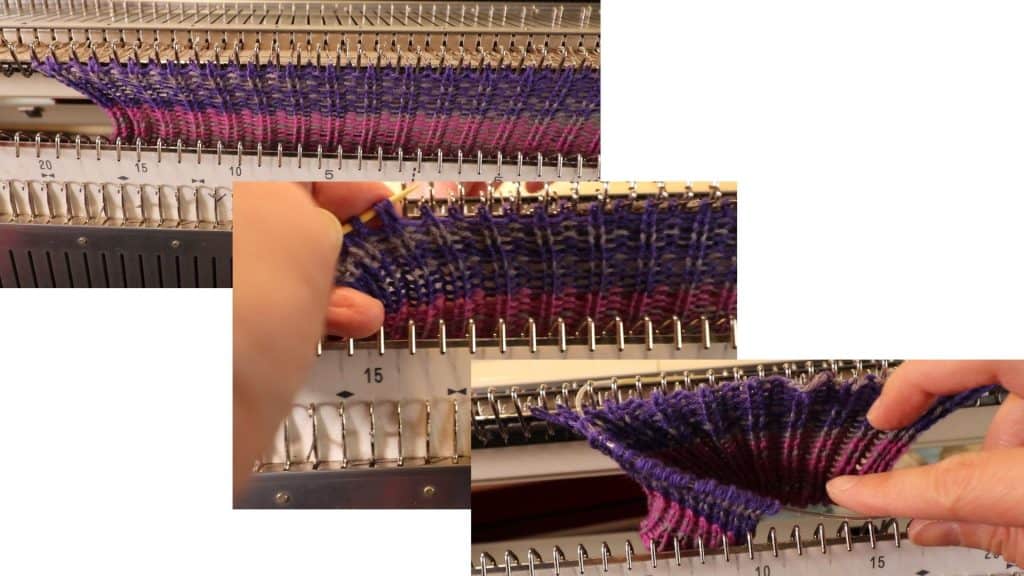 Picot hem with a scalloped edge and eyelets on an LK150 knitting machine 