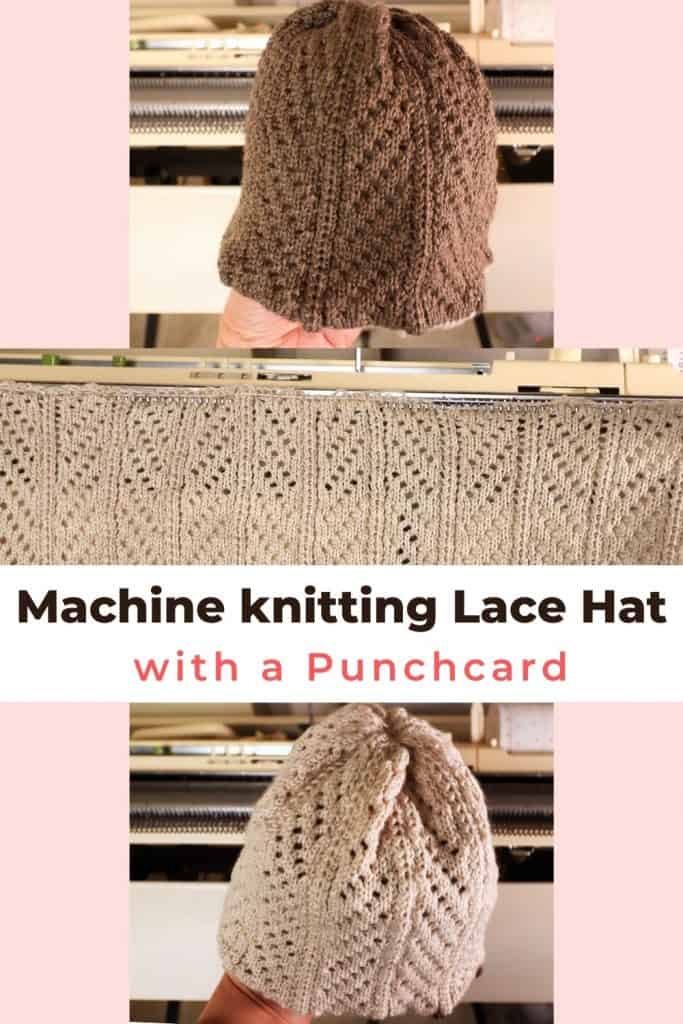 How to machine knit a reversible lace hat with a Brother punch card  knitting machine 