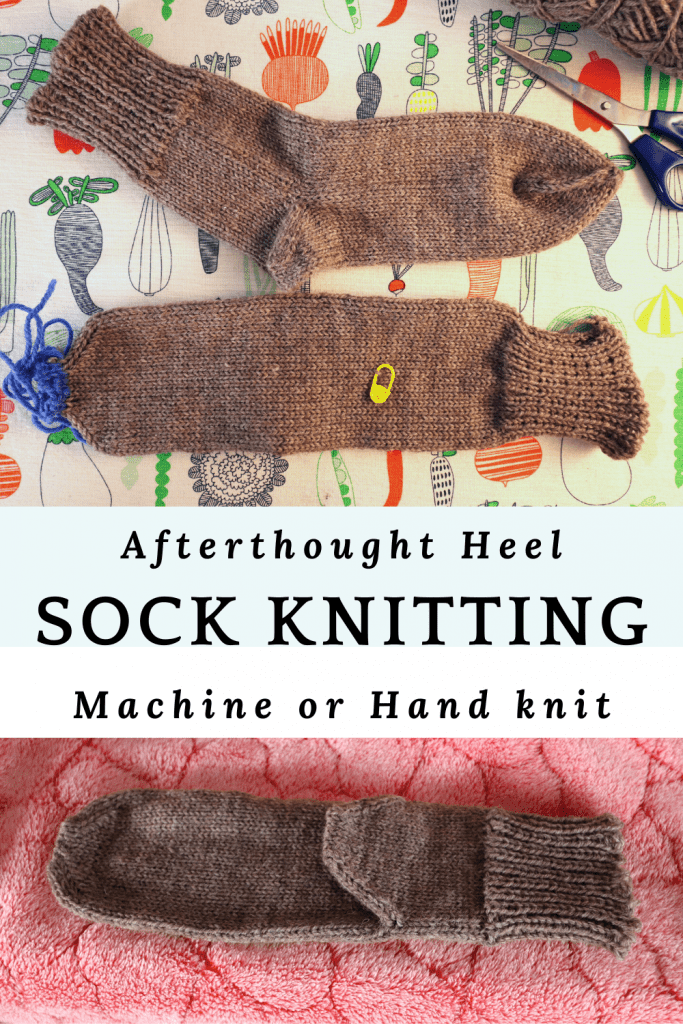 Afterthought heel machine knitting socks with hand-knit heel tutorial