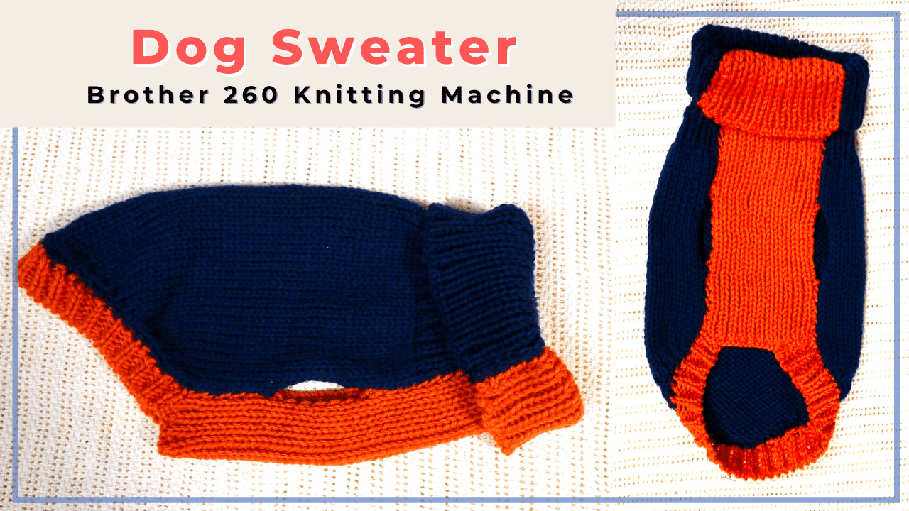 Machine knitted dog sweater on a Brother 260 with a ribber 